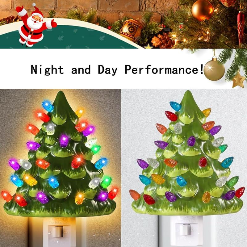 Ceramic Christmas Tree Night Light - 6" Nostalgic Green Decor for Bathroom & Holiday Cheer