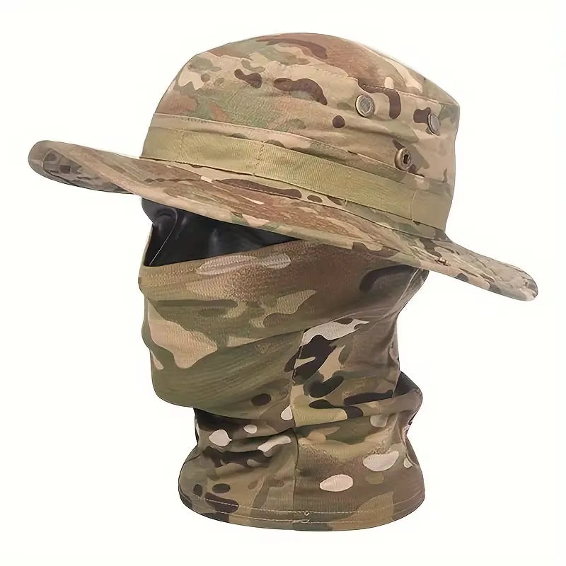Versatile Camouflage Boonie Cap & Balaclava Hat Set - Foldable, Soft, and Ideal for Outdoor Hunting, Fishing, and Sun Protection