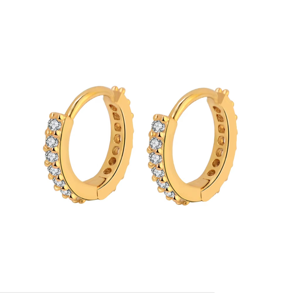 Sleek Stainless Steel Minimal Huggie Hoop Earrings with Sparkling Crystal Zirconia - Perfect for Cartilage and Tragus Piercing