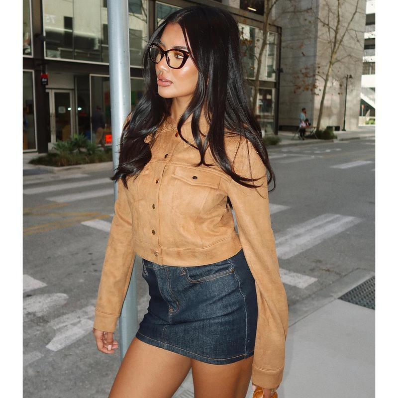 Chic Faux Suede Crop Jacket - Effortless Style On the Go!