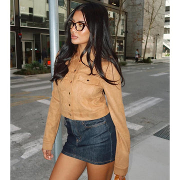 Chic Faux Suede Crop Jacket - Effortless Style On the Go!