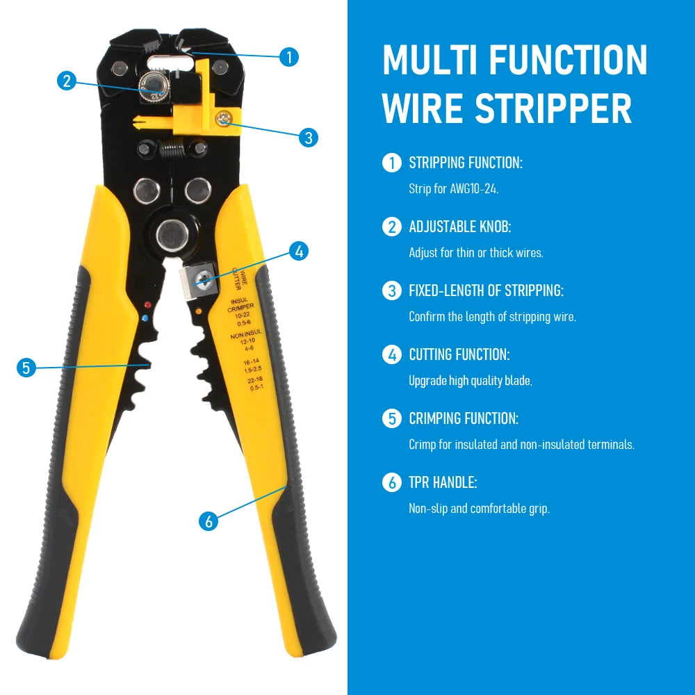 Versatile Automatic Wire Stripper & Crimper Tool - Adjustable Multifunctional Pliers for All Your Cable Cutting Needs
