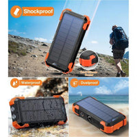29800mAh Solar Power Bank - 7 Outputs, 15W Fast Charging, Dual Flashlights, Carabiner & Thermometer - Ultimate Portable Charger for All Mobile Devices - Perfect for Outdoor Adventures!