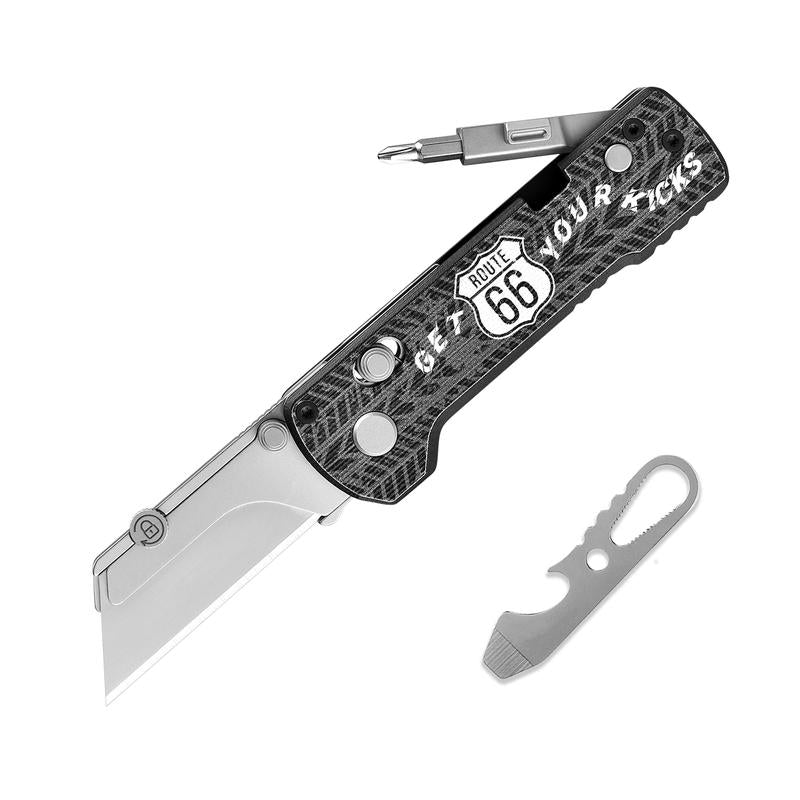 OKNIFE U1 Pro Route 66 Edition - Versatile Multitool Folding Utility Knife with Quick Change Blade, Screwdriver, and Pocket Clip for Everyday Use