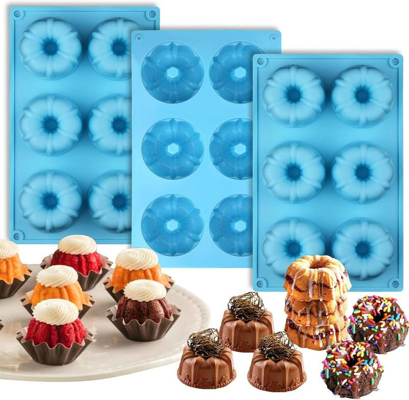 Versatile Mini Fluted Tube Pan Set - 6-Cavity Baking Molds for Perfect Chocoflan and Desserts (3 Pieces)