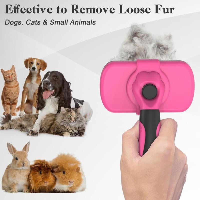 Self-Cleaning Slicker Brush for Dogs & Cats – Gentle Grooming, Easy Deshedding & Hair Removal (Pink)