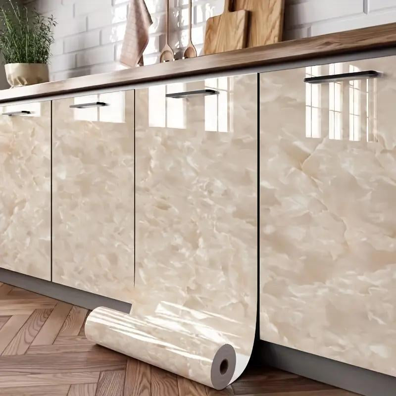 Stylish Marble Pattern Self-Adhesive Wallpaper - Waterproof & Oil-Proof Wall Decal for Home Kitchen, Living Room, and Bedroom Décor