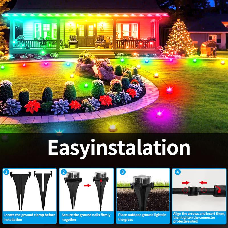 Color Changing RGB Outdoor Ground Lights - Smart Remote & App Control, IP67 Waterproof Pathway Lighting for Garden, Lawn & Holiday Parties