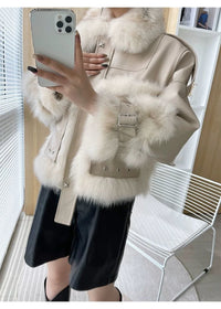 Luxurious Fox Fur & Leather Stitch Coat