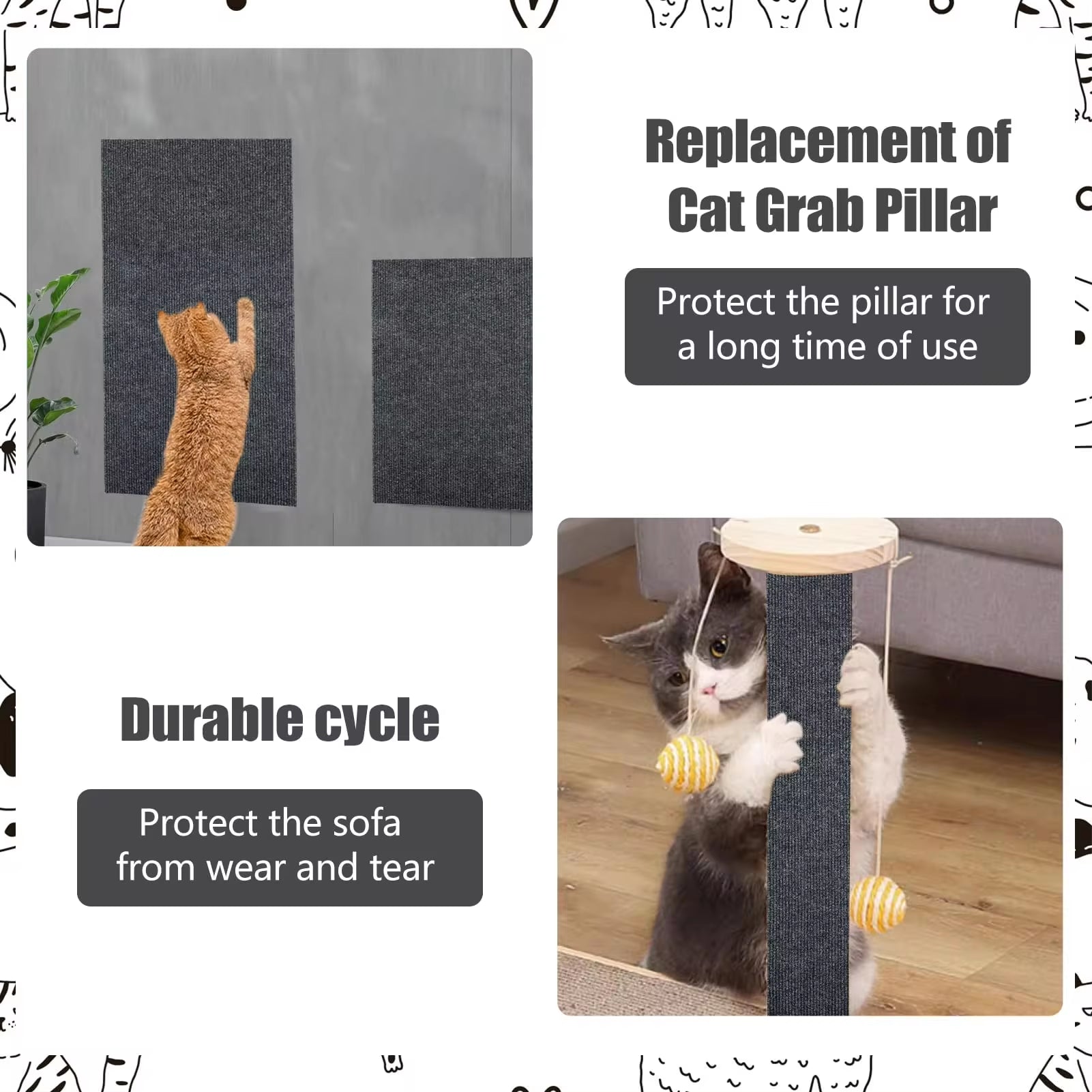 Ultimate Cat Scratching Mat & Carpet - Trimmable Self-Adhesive Protector for Furniture