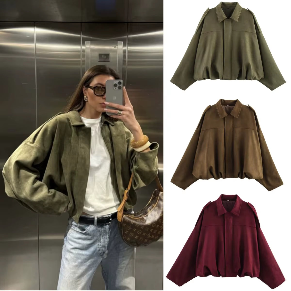 Chic Suede Texture Bomber Jacket for Women - Spring 2025 Fashion Must-Have!