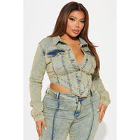 Vittoria Light Wash Tinted Denim Trucker Jacket - Elevate Your Style!