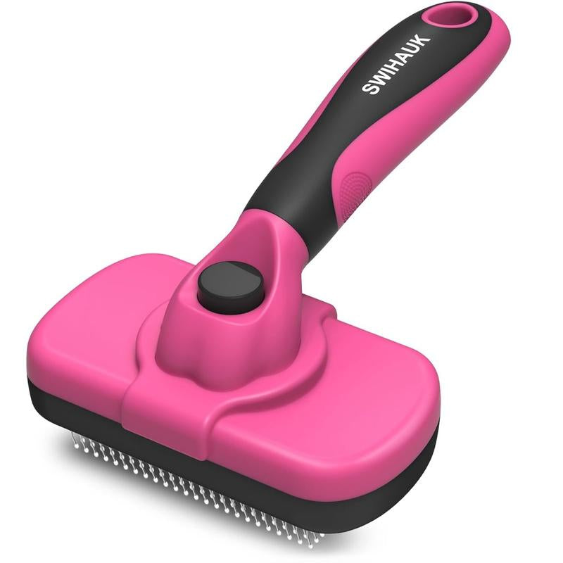 Self-Cleaning Slicker Brush for Dogs & Cats – Gentle Grooming, Easy Deshedding & Hair Removal (Pink)