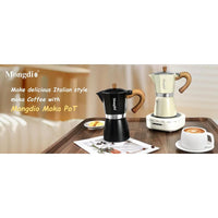 Mongdio Moka Pot Espresso Maker - 6 Cup Cuban Coffee Brewer, Italian Percolator, 10 Oz - Sleek Black Design