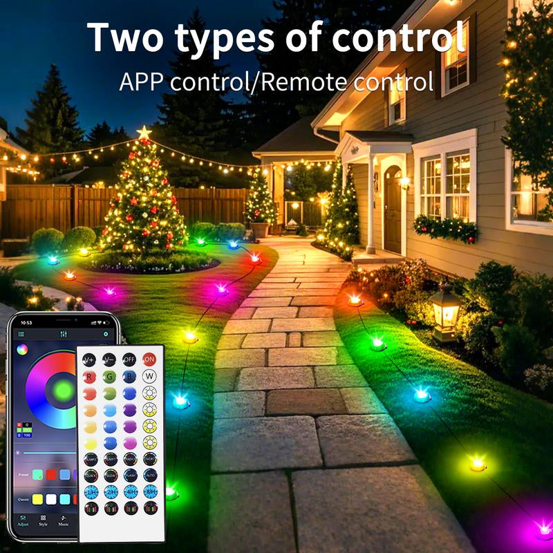 Color Changing RGB Outdoor Ground Lights - Smart Remote & App Control, IP67 Waterproof Pathway Lighting for Garden, Lawn & Holiday Parties