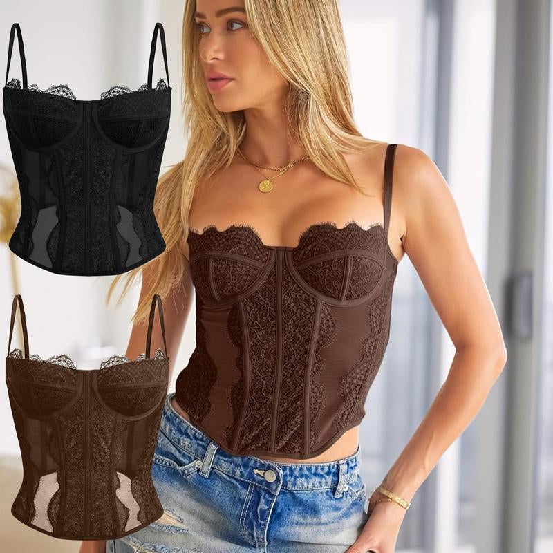 CZXMY Sexy Lace Bustier Corset Top – Trendy Sleeveless Clubwear for Effortless Date Night Elegance