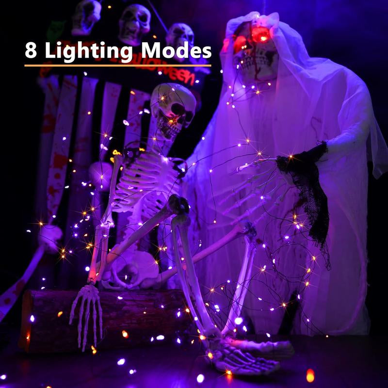 Brizled 78ft 240 LED Orange & Purple Solar Halloween String Lights - 2 Pack with 8 Lighting Modes, Perfect for Spooky Outdoor Decor!