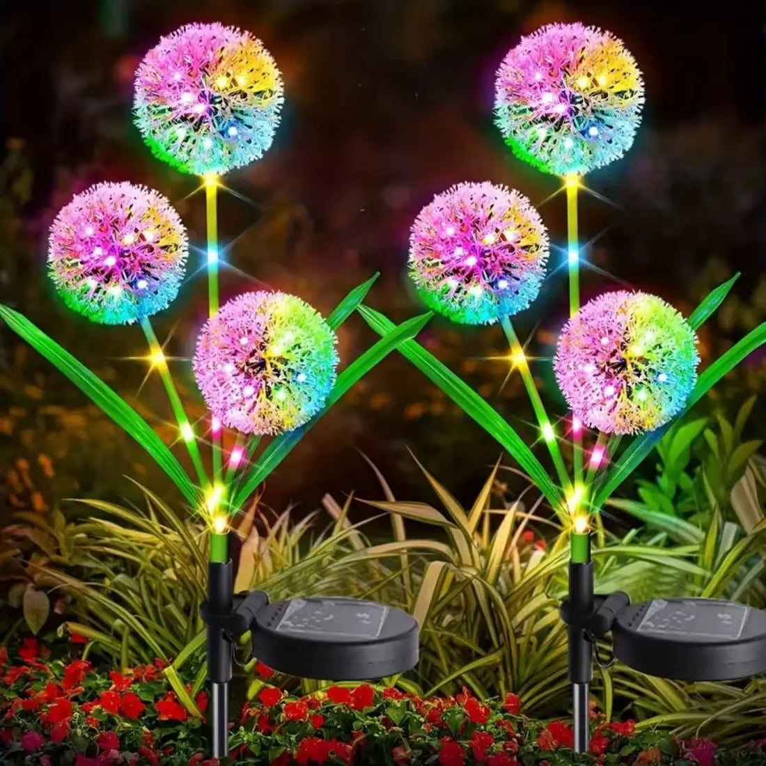 Stunning 3 LED Solar Dandelion Lights for Garden & Patio Decoration - Colorful Scallion Ball Lawn Lights for Walkways and Outdoor Spaces