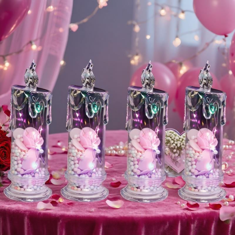 4-Pack Pink Flameless LED Candles – Perfect Romantic Decor for Valentine's Day, Weddings, Proposals, Birthdays, Dinners, and More!