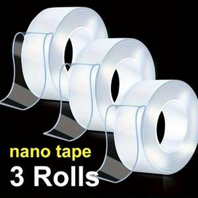 3 Rolls of Heavy Duty Double Sided Nano Adhesive Tape - 9.85FT See-Through Mounting Strips for Easy Home Decor & Gym Tasks