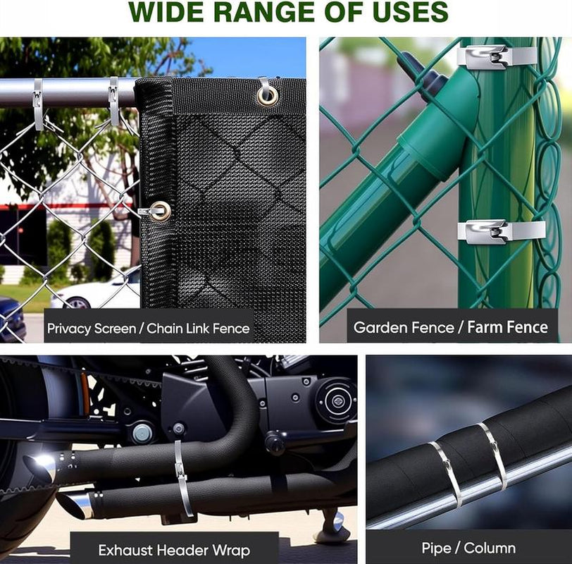 Heavy-Duty Metal Zip Ties with Stainless Steel Tie Gun - 100 Pack, 11.8 Inch UV Resistant Fastening Tool for Fences and Outdoor Use