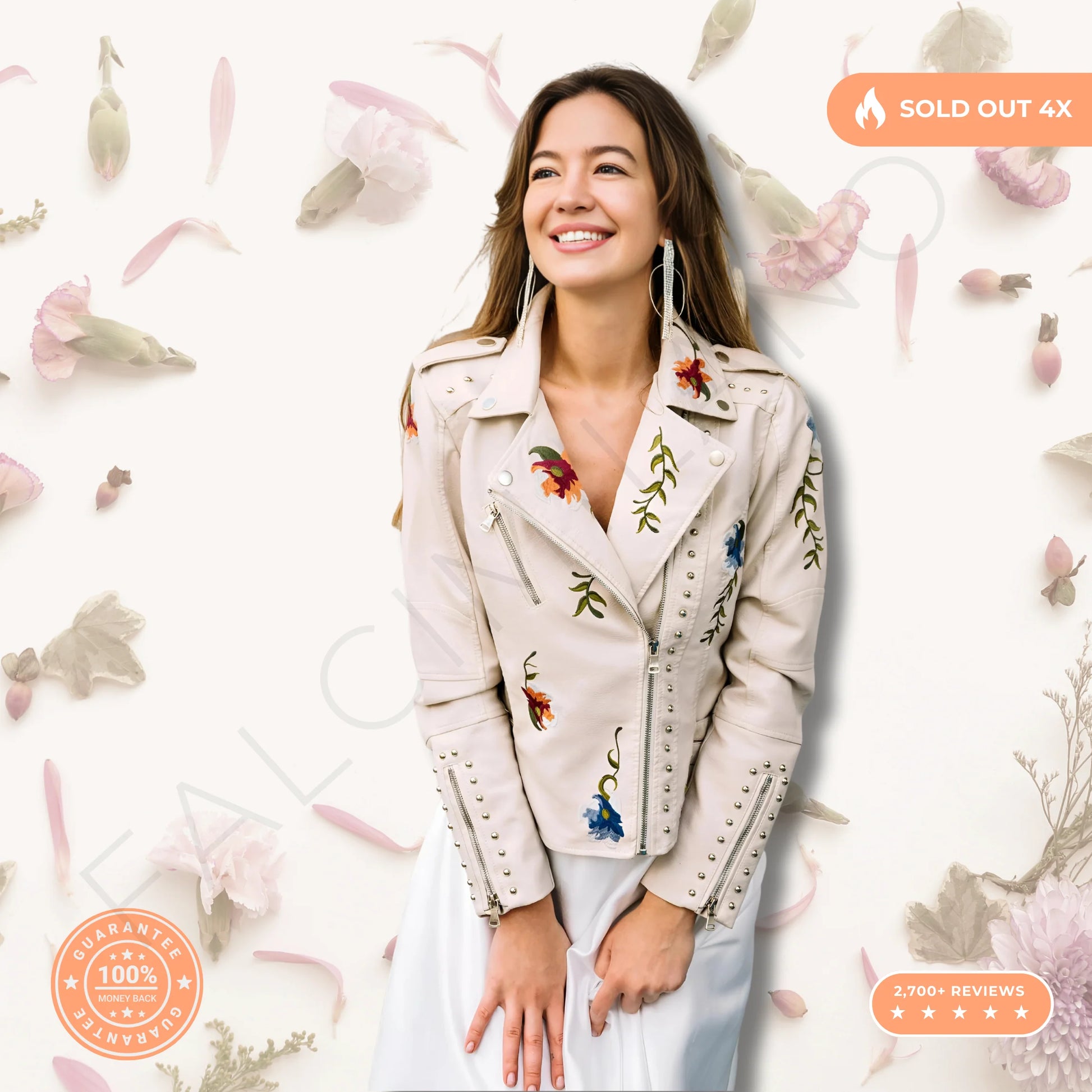Premium 100% Leather Floral Motorcycle Jacket - Unleash Your Style!
