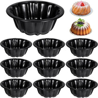 10-Pack Mini Fluted Tube Cake Pans - 4 Inch Nonstick Carbon Steel Molds for Flan, Cupcakes, Brownies, and More!
