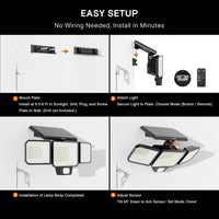 HYKOONT 3000LM Solar Outdoor Motion Sensor Lights - 299 LED Dimmable 3-Head Security Spotlights, IP65 Waterproof with 3 Adjustable Modes - Wide Angle Illumination (1 Pack)