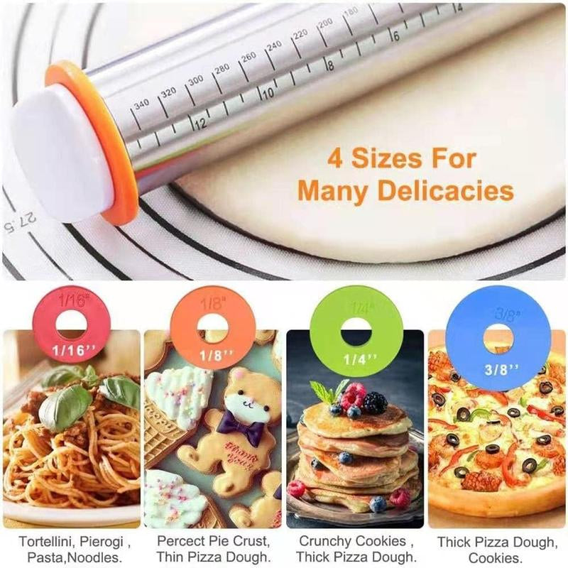 Ultimate Rolling Pin & Baking Mat Set – Adjustable Thickness Stainless Steel Dough Roller for Perfect Pastry, Pizza, Pie, Pasta & More!