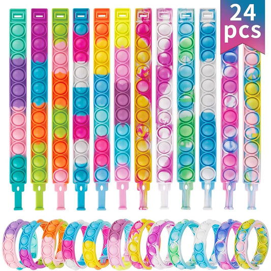 Rainbow Pop Fidget Bracelets – 24/48/72 PCS Party Pack!
