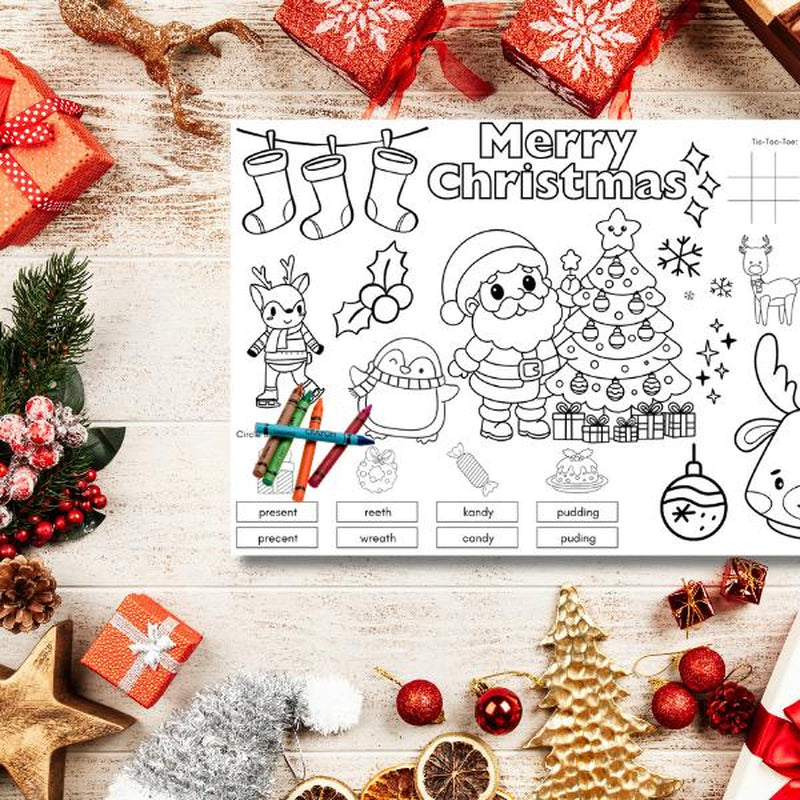 50 Pack Christmas Coloring Placemats for Kids – Fun Holiday Dinner Activity with 10 Unique Designs (11x17)