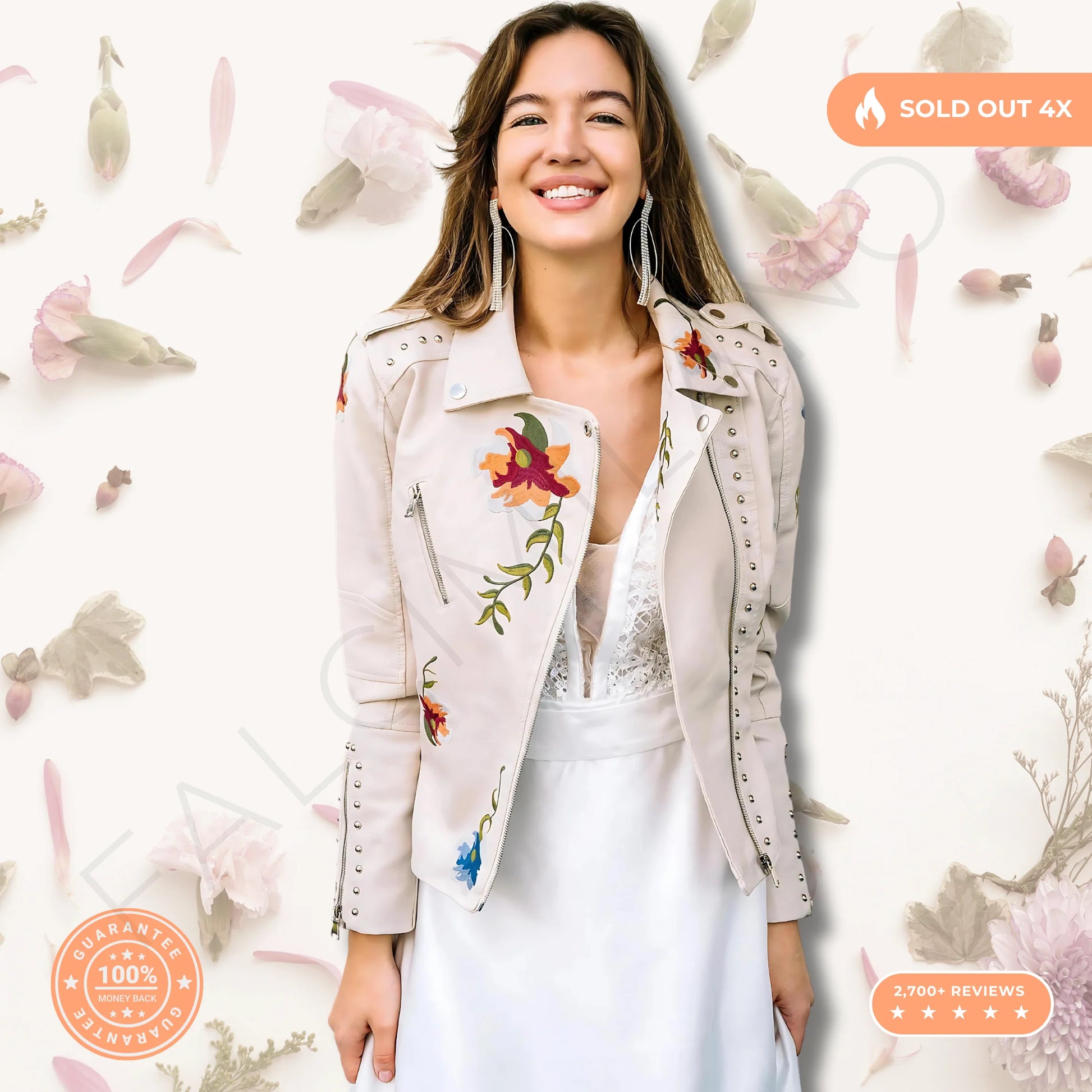 Premium 100% Leather Floral Motorcycle Jacket - Unleash Your Style!