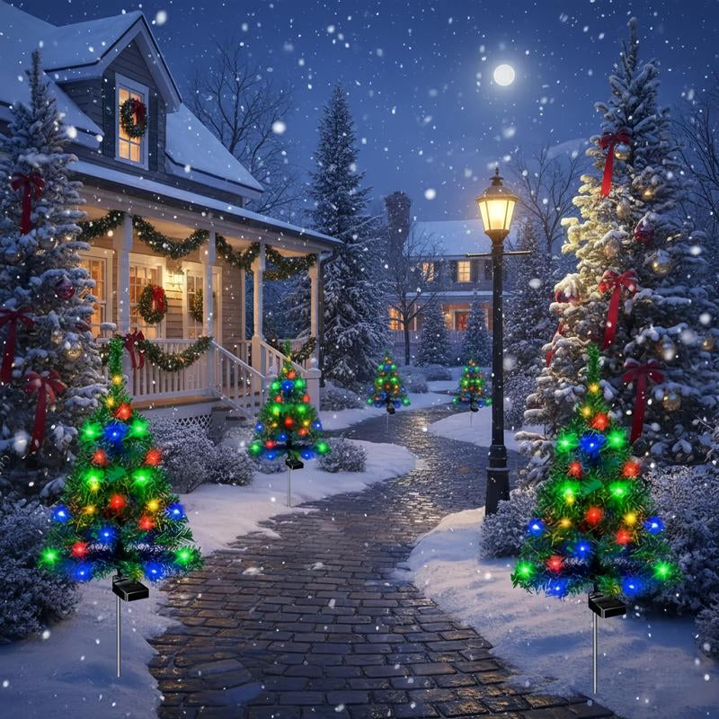 4-Pack Solar Christmas Tree Lights – Waterproof Outdoor Decorations for Gardens, Pathways, and Courtyards
