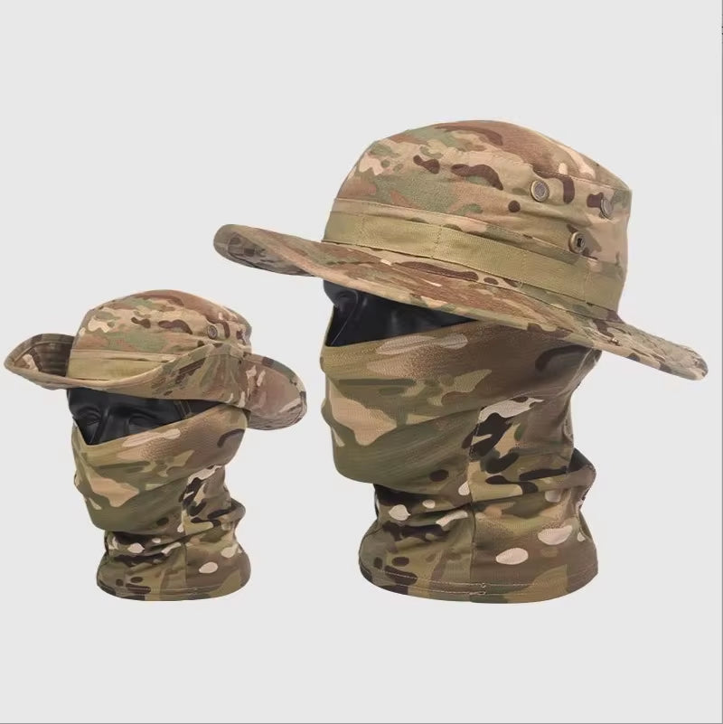 Versatile Camouflage Boonie Cap & Balaclava Hat Set - Foldable, Soft, and Ideal for Outdoor Hunting, Fishing, and Sun Protection