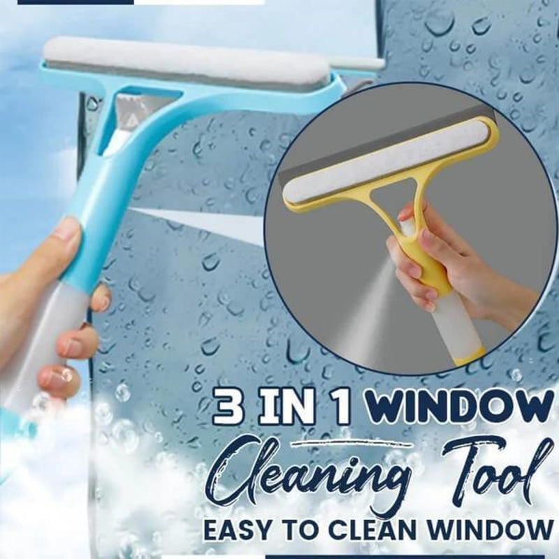 Versatile 3-in-1 Window Cleaning Tool: Sprayer, Squeegee & Scrubber for Sparkling Clean Surfaces – Perfect for Home, Car, and Shower Glass – Blue, White, Yellow
