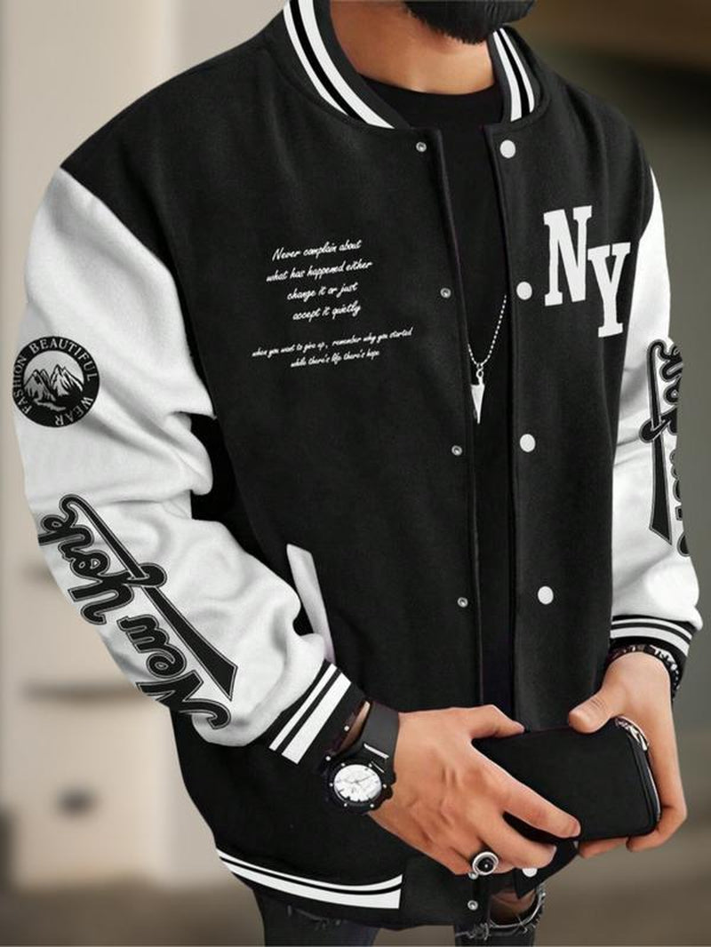 Men's College Style Baseball Jacket - Y2K Street Fashion, Long Sleeve Casual Fitted Jacket for Fall & Winter 2025