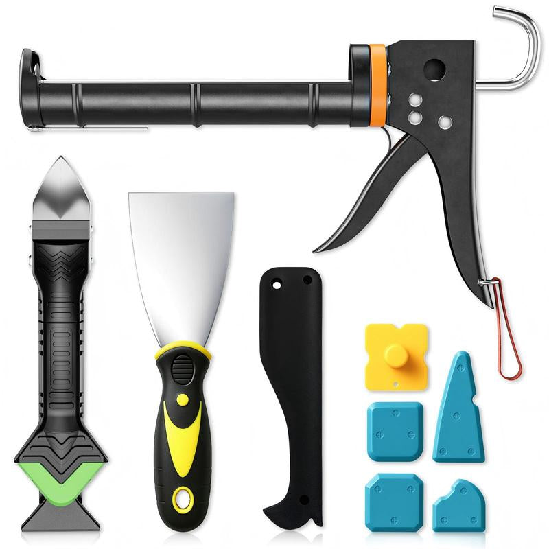 Ultimate 5-in-1 Professional Caulk Gun Kit – Includes Caulk Remover, Putty Knife, and Essential Tools for Perfect Caulking in Bathrooms and Showers