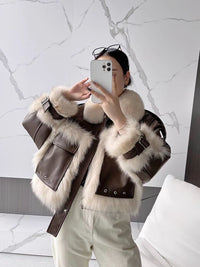 Luxurious Fox Fur & Leather Stitch Coat