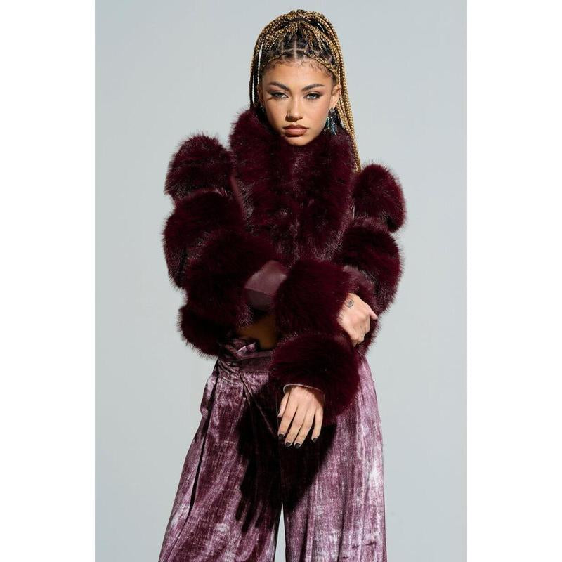 Chic Burgundy Faux Fur Moto Jacket by LOVERBOY