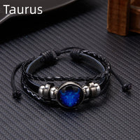 Luminous Zodiac Leather Bracelet – 12 Constellations | Adjustable Vintage Wrap for Men & Women