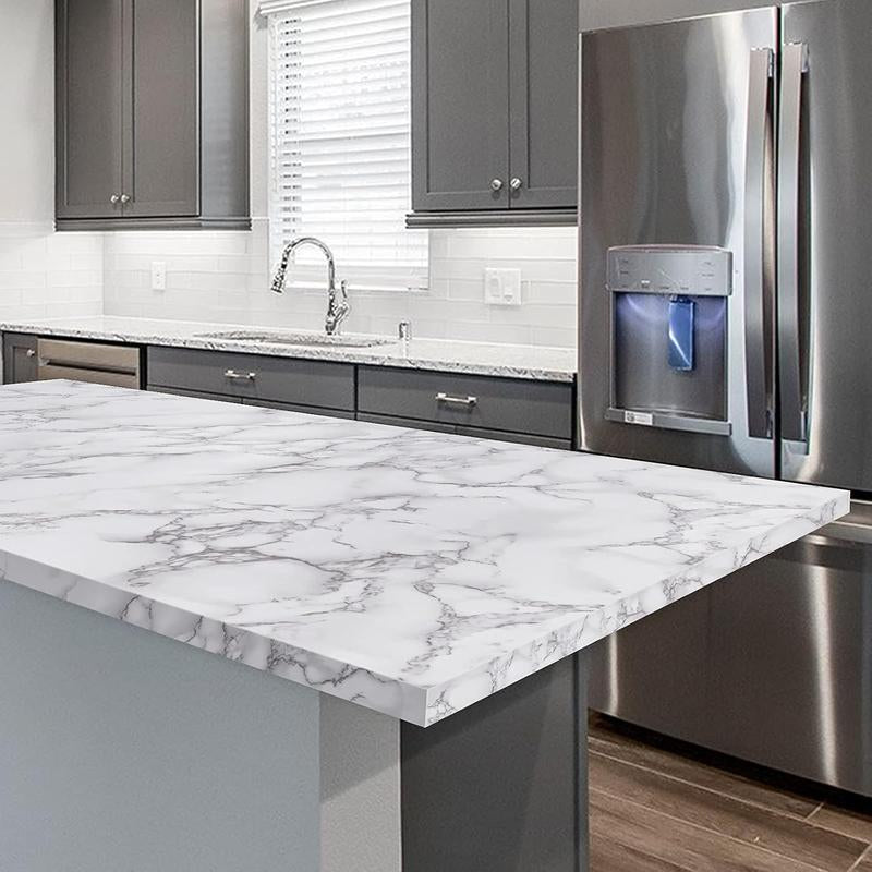 Glossy White Grey Marble Contact Paper - 15.7" x 118" Self-Adhesive Peel and Stick Wallpaper for Countertops, Cabinets, and Bathrooms