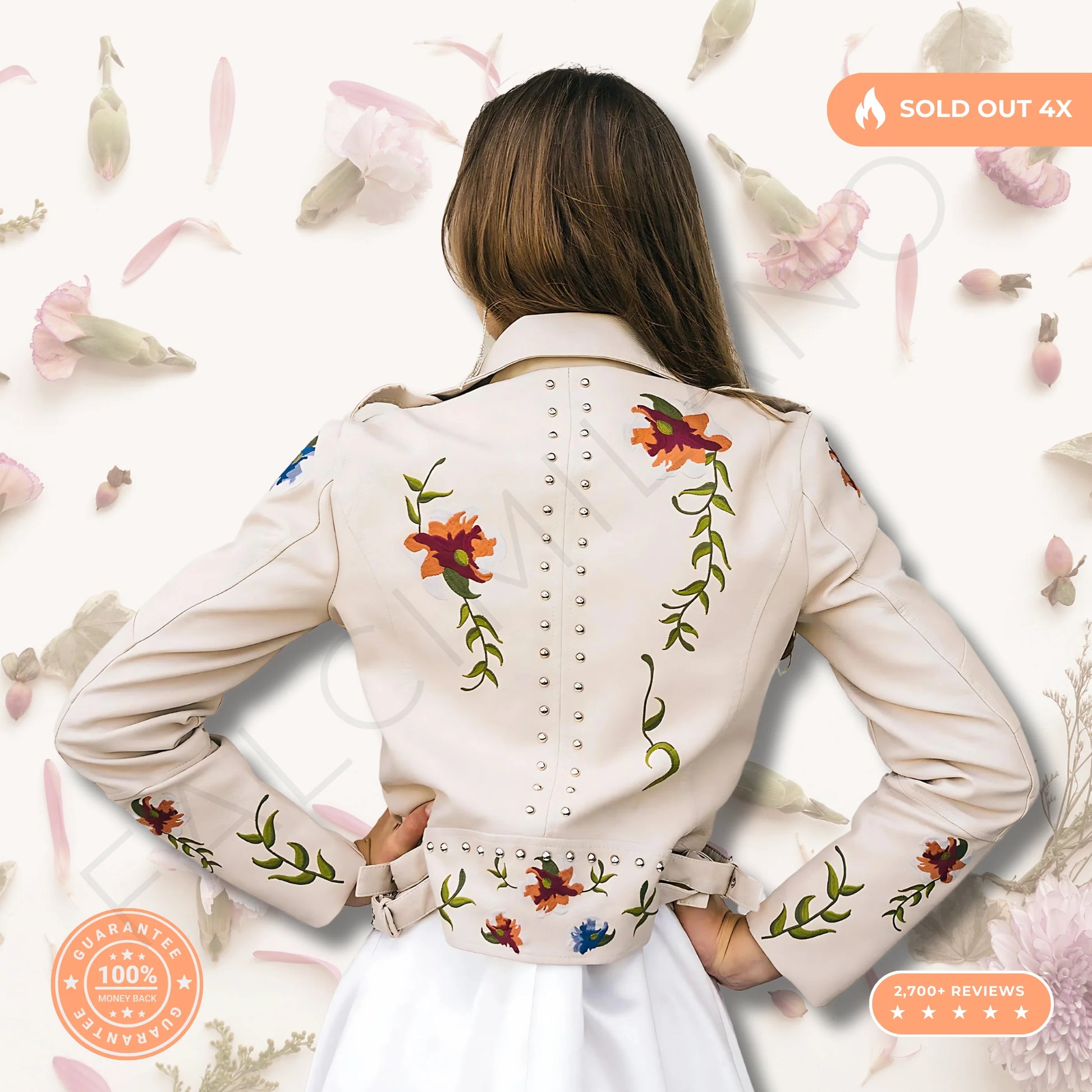 Premium 100% Leather Floral Motorcycle Jacket - Unleash Your Style!