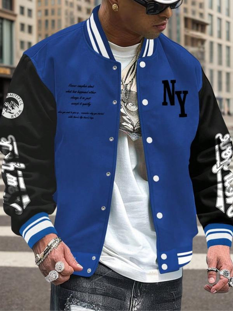 Men's College Style Baseball Jacket - Y2K Street Fashion, Long Sleeve Casual Fitted Jacket for Fall & Winter 2025