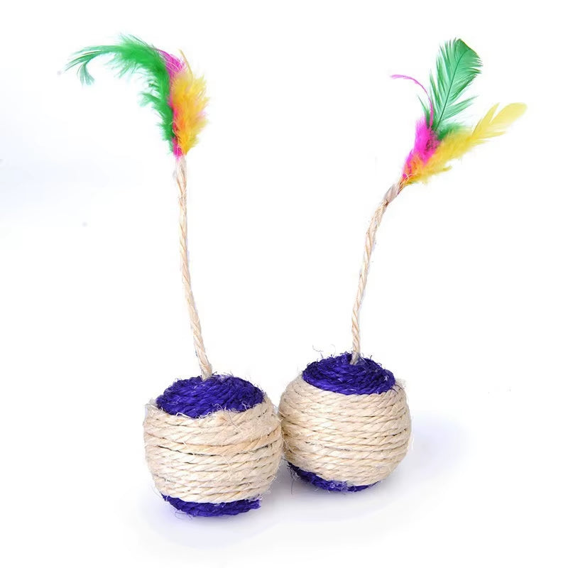 Interactive Sisal Scratching Ball - Funny Feather Toy for Kittens and Cats - Perfect Training Accessory!
