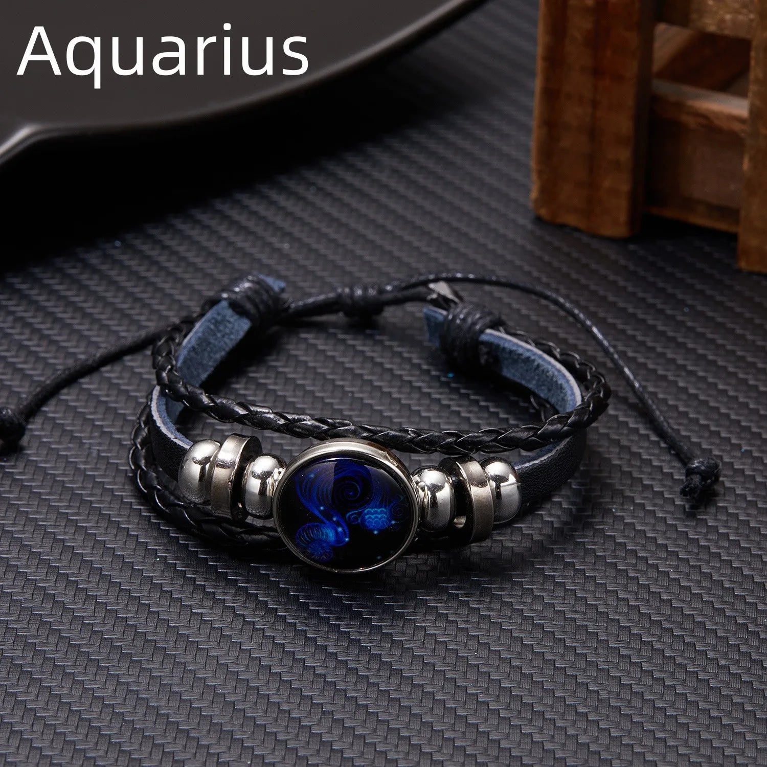 Luminous Zodiac Leather Bracelet – 12 Constellations | Adjustable Vintage Wrap for Men & Women