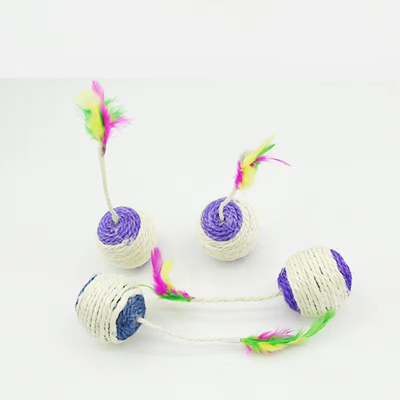 Interactive Sisal Scratching Ball - Funny Feather Toy for Kittens and Cats - Perfect Training Accessory!
