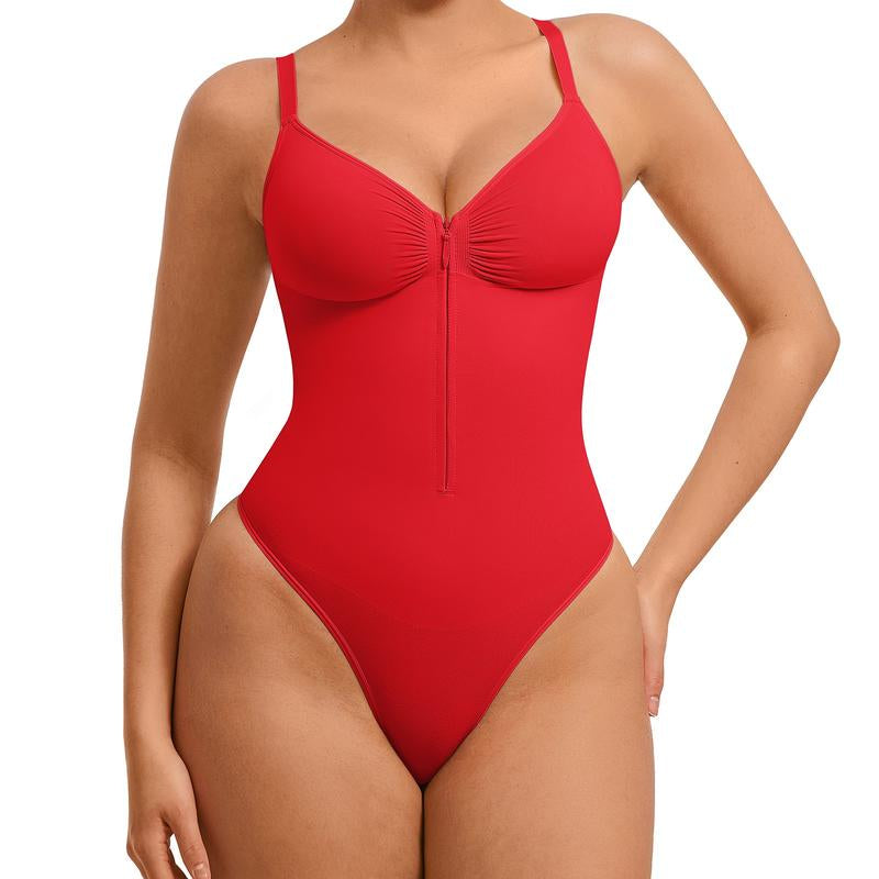 Seamless Peach Heart Collar Bodysuit - Comfortable Shapewear Jumpsuit with Zipper for Women