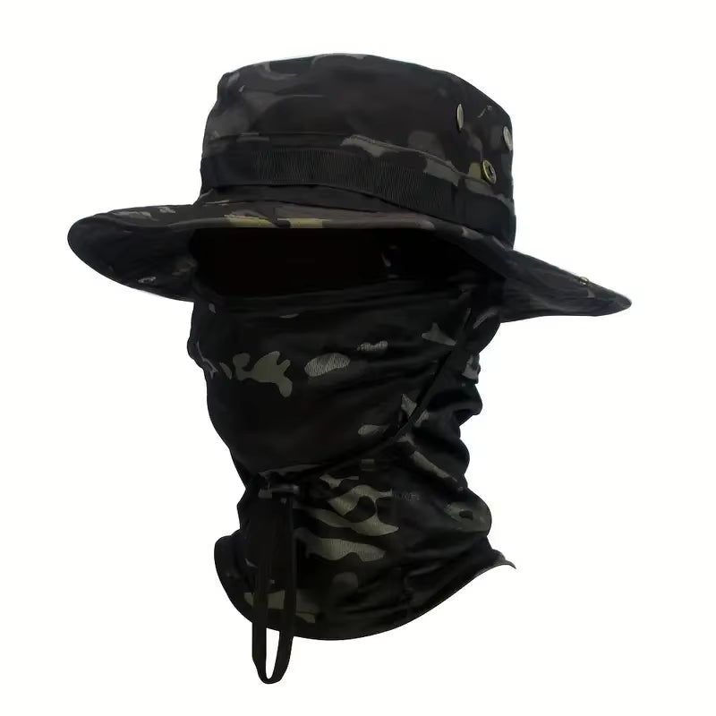 Versatile Camouflage Boonie Cap & Balaclava Hat Set - Foldable, Soft, and Ideal for Outdoor Hunting, Fishing, and Sun Protection