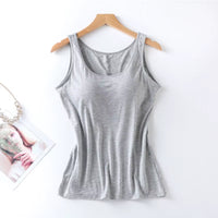 2023 Women's Slim Fit Built-in Bra Vest Tops - Stylish Solid Color Padded Casual Tank Shirts