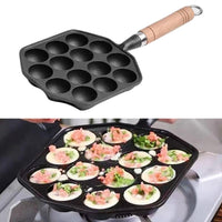 Takoyaki Master 14-Hole Cast Iron Non-Stick Maker with Handle – Versatile Bakeware for Perfect Meatballs & Pancakes at Home